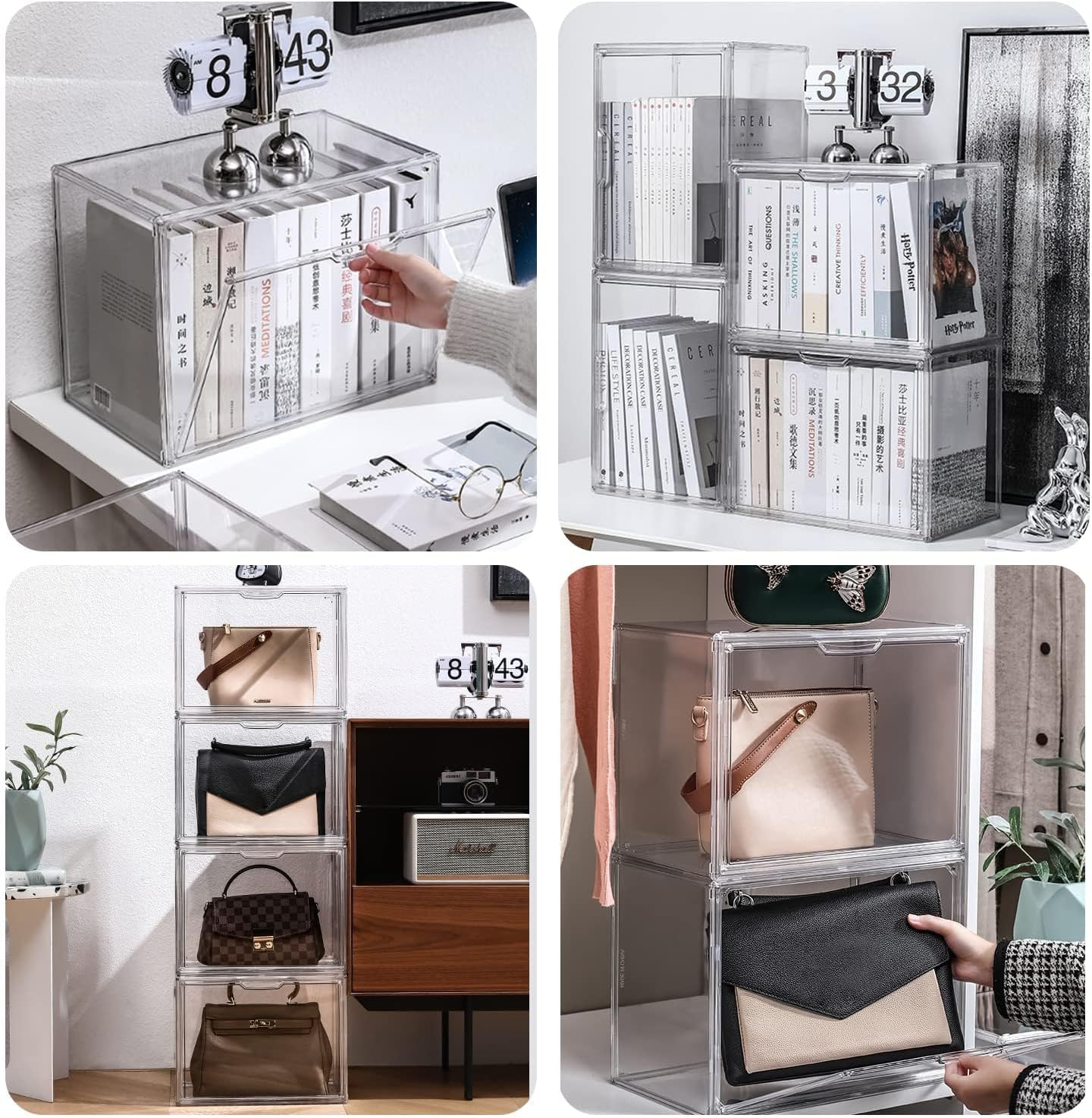 Clear Stackable Plastic Storage Bins with Magnetic Lid, Dustproof Book & Cosmetic Display Cases, Large Figures Collectibles Showcase, Shoe Box, Protection Organizer (Clear-L-1 Pack)