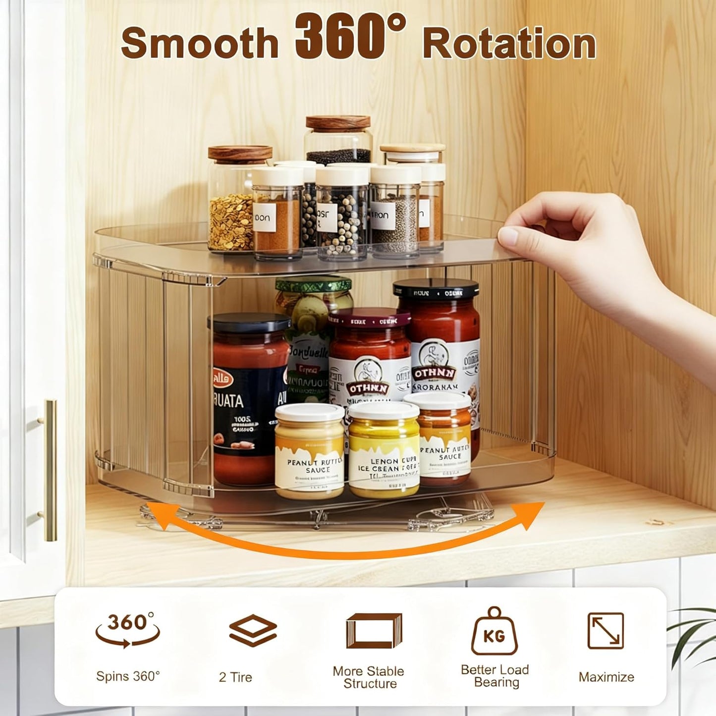 FIRJOY Lazy Susan Organizer for Cabinet, Pantry, Countertop (2 Tier 14" x 10" Clear - 2 Pack, Rectangular)