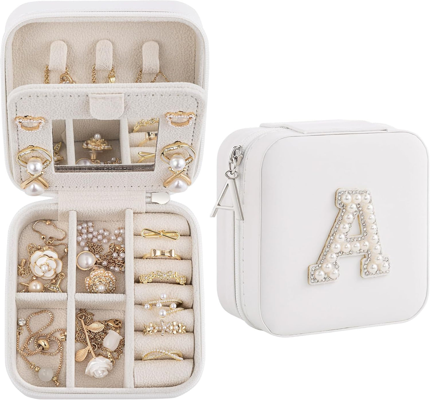 Birthday Gifts for Women - Initial Jewelry Box, Travel Case Organizer for Wife, Girlfriend, Graduation & Bridesmaid Gift
