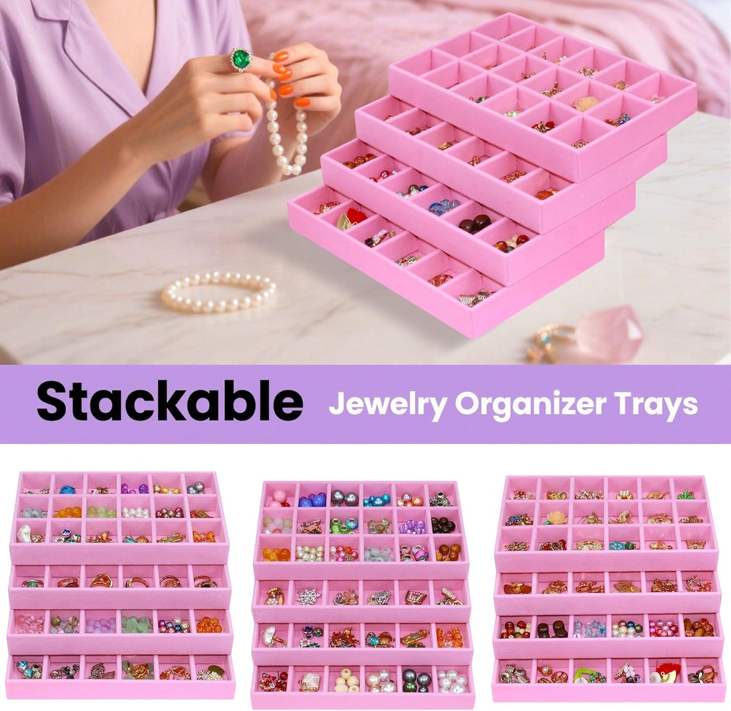 12 Pack Earring Organizer Stackable Jewelry Drawer Tray Removable Jewelry Display Tray Organizer for Necklace Earring Drawer Insert 216 Grids