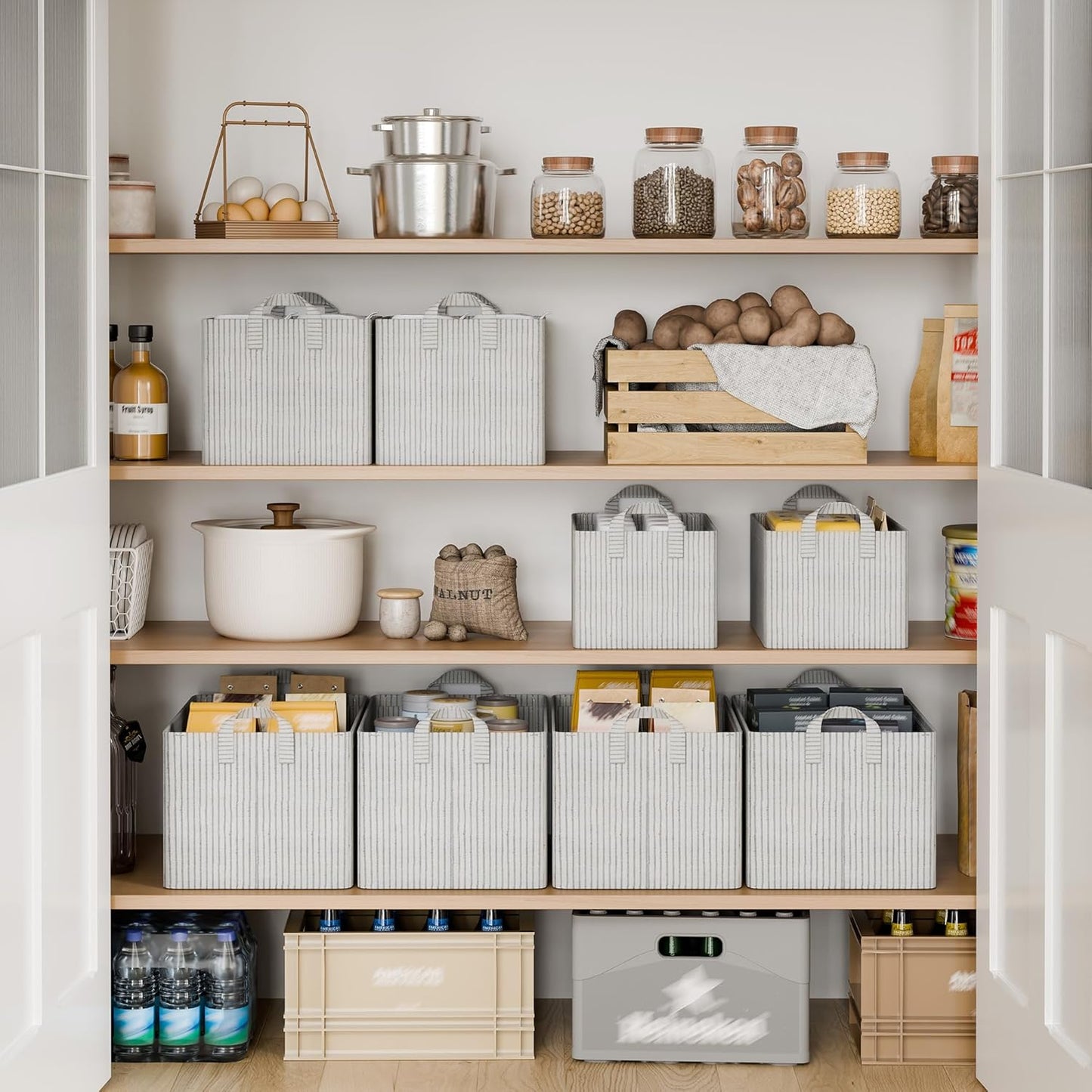 StorageWorks Storage Bins, Fabric Storage Bins for Shelves, Extra Large Storage Baskets with Metal Frame, Closet Baskets and Bins with Handles, Jumbo, Gray and White Stripes, 2-Pack