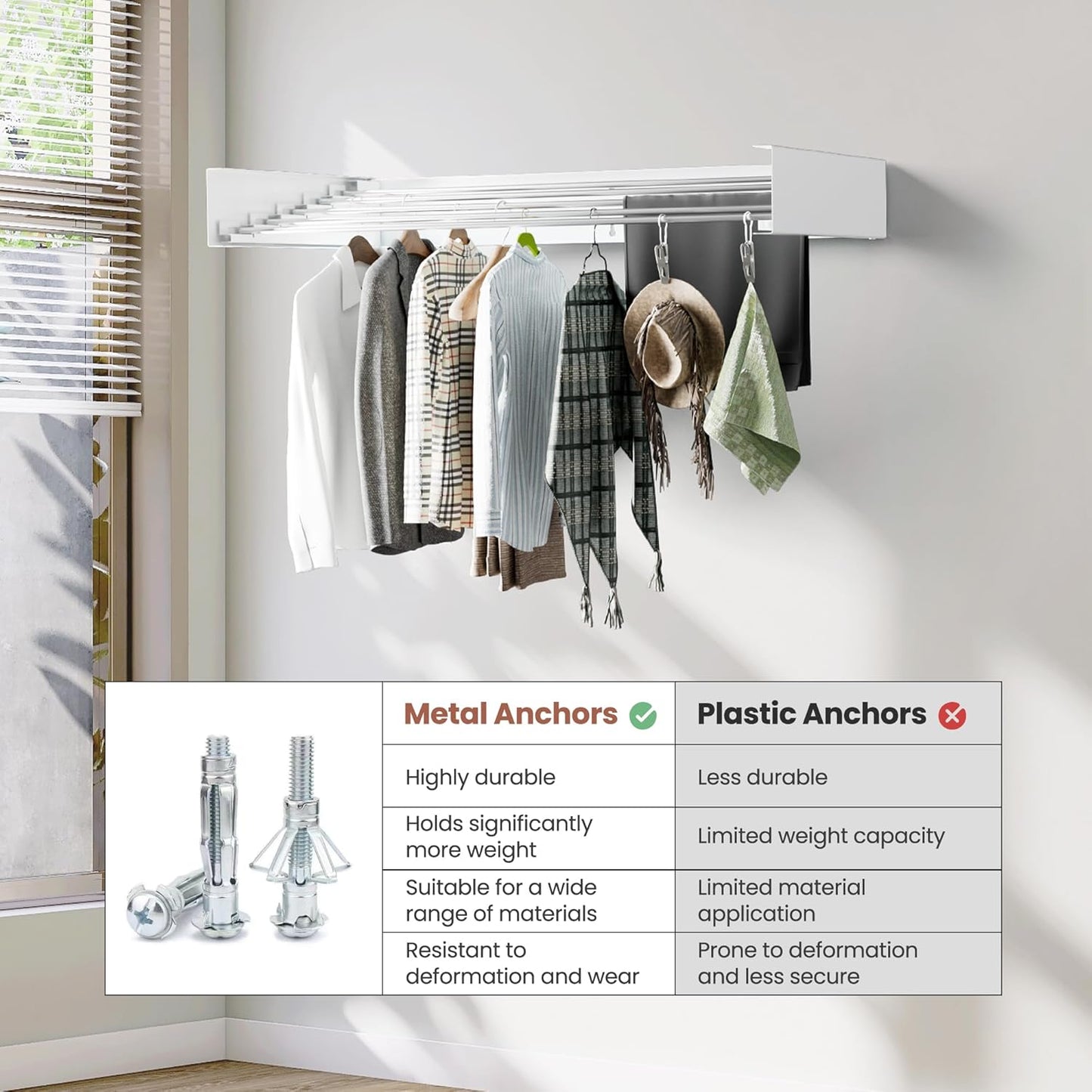 Wall-Mounted Clothes Drying Rack – Foldable Laundry Drying Rack, Space-Saving Wall Mounted Clothes Rack, Tri-Fold Wall Mounted Drying Rack for Laundry Room