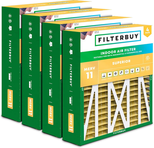 Filterbuy 20x23x5 Air Filter MERV 11 Superior Pet & Allergy Defense (4-Pack), Pleated HVAC AC Furnace Filters for Bryant, Carrier, BDP, Day & Night, and Payne (Actual Size: 19.81 x 22.56 x 4.25)