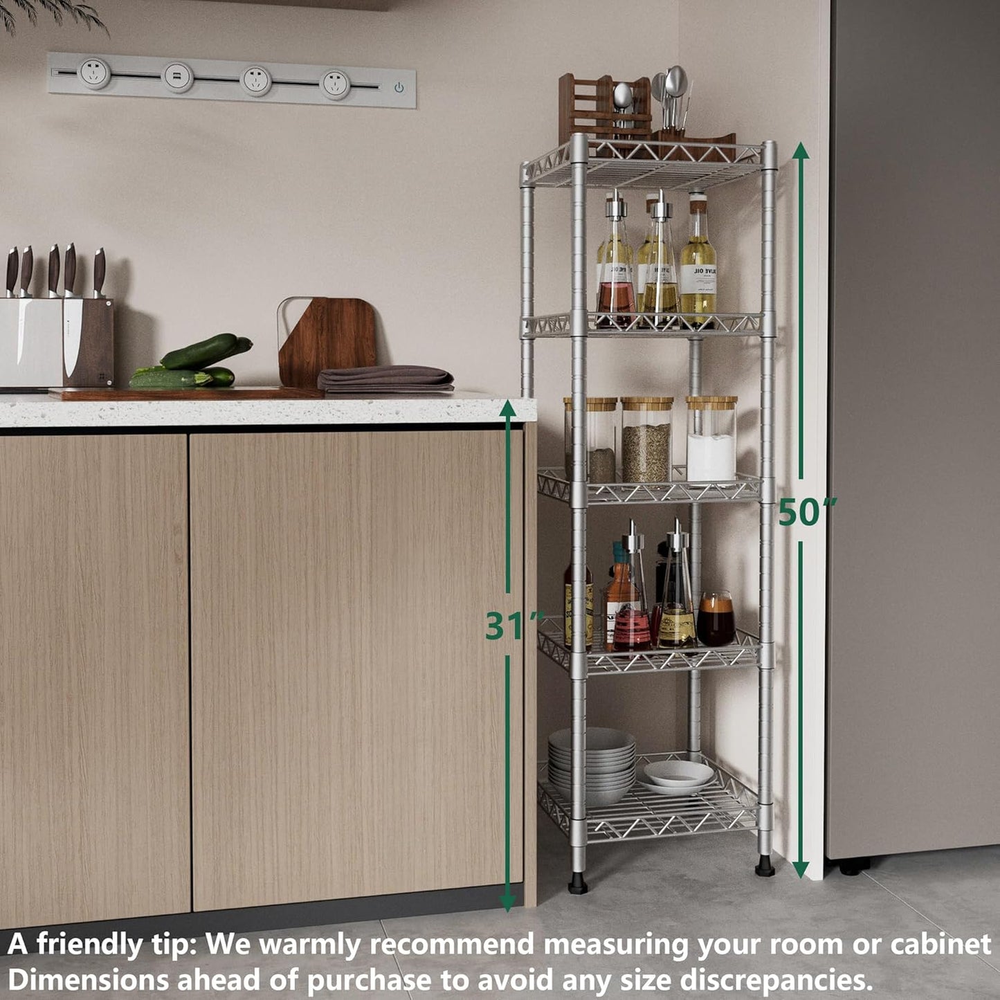 GIOTORENT 5 Tier Standing Shelving Metal Units, Adjustable Height Wire Shelf Display Rack for Laundry Bathroom Kitchen 11.8 W x 11.8 D x 50 H (5-Tier, Grey, Matte/Glossy Finish)