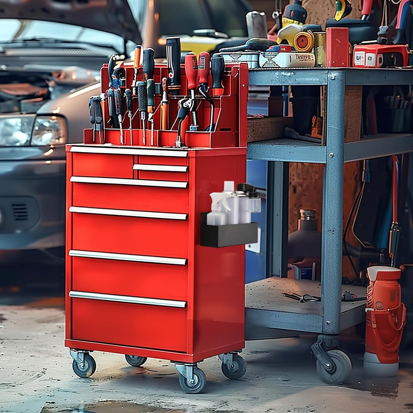 Mayouko Magnetic Aerosol Spray Can Holder, 8.3" x 3" x 4.4", Magnet Toolbox Bottle Holder, Toolbox Storage Shelf for Chest, Garage, Workspace