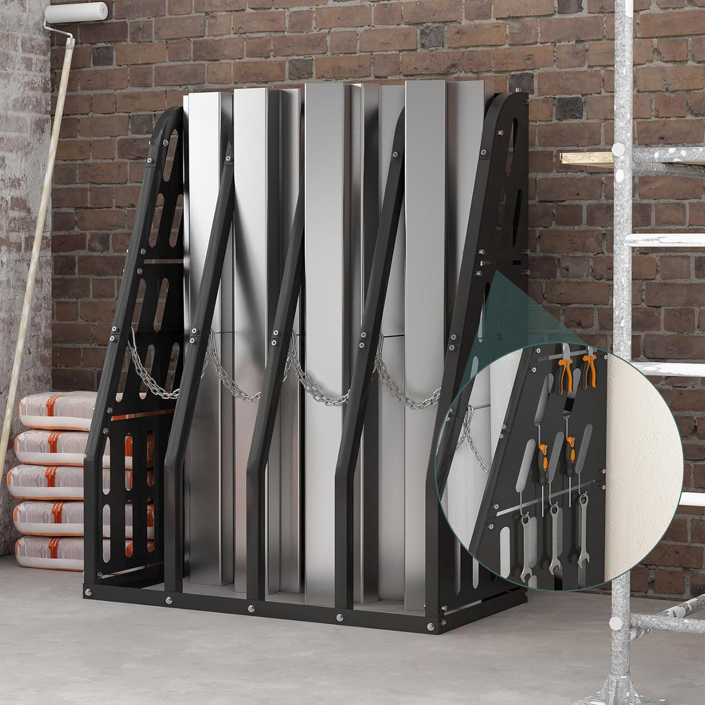 Vertical Bar Rack 1500 LB Capacity, 4 Bays Storage Rack 47" W x 24" D x 60" H, Long Parts Metal Rack, Lumber Conduit Pipe Storage Rack for Garage Storage, Black