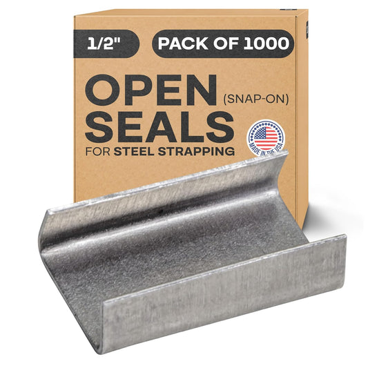 IDL Packaging Open (Snap-On) Seals for 1/2" Strap Width Steel Strapping (Pack of 1000) - Superior Holding Power - Sturdy Metal Clips for Securing Heavy Packaging and Pallet Banding