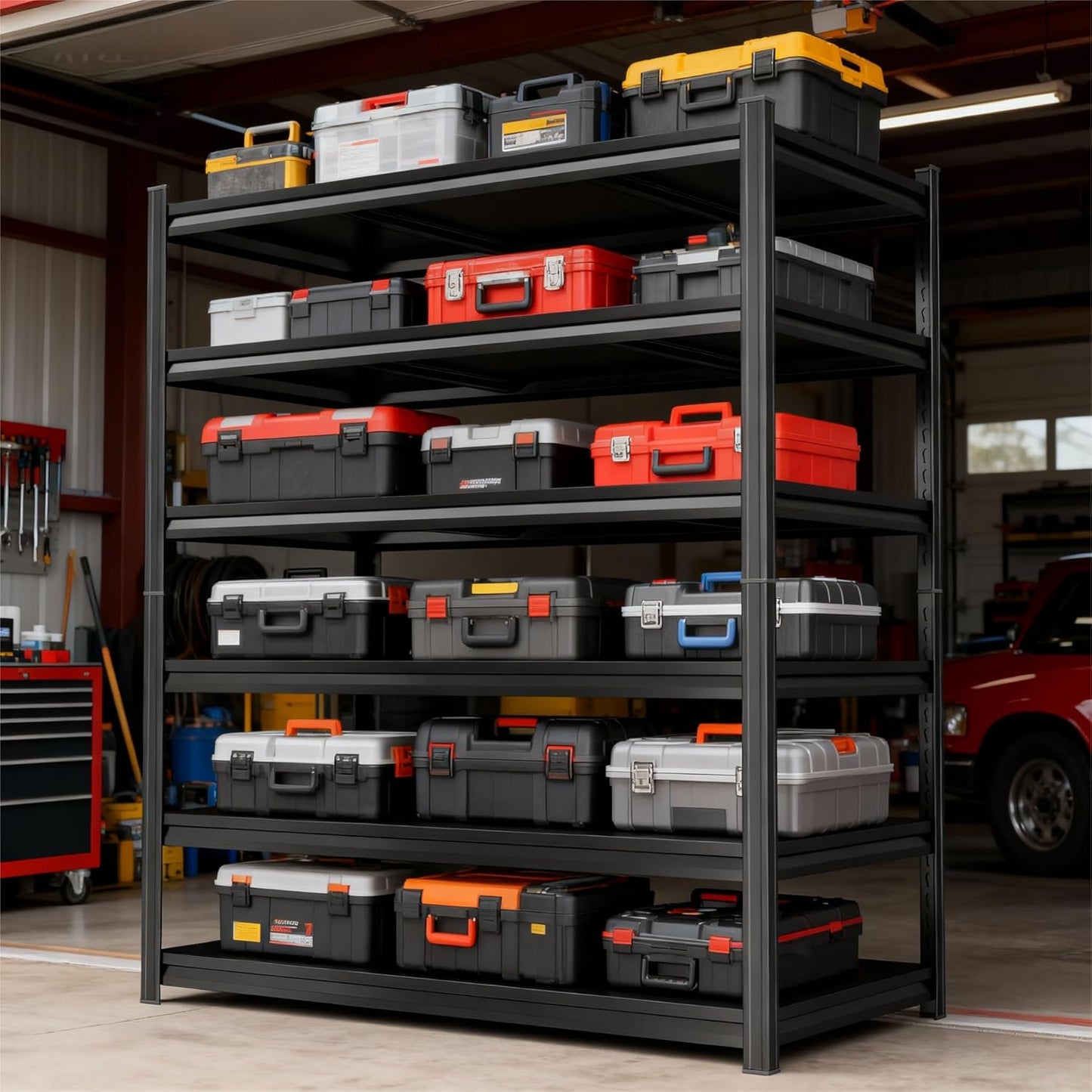 82'' Storage Shelves, Garage Metal Shelving Unit, Adjustable, Double-Layer Column with Reinforced Ribs, Heavy-Duty, Capable of Bearing 3600 lbs, Suitable for Garage, Warehouse, Kitchen Storage