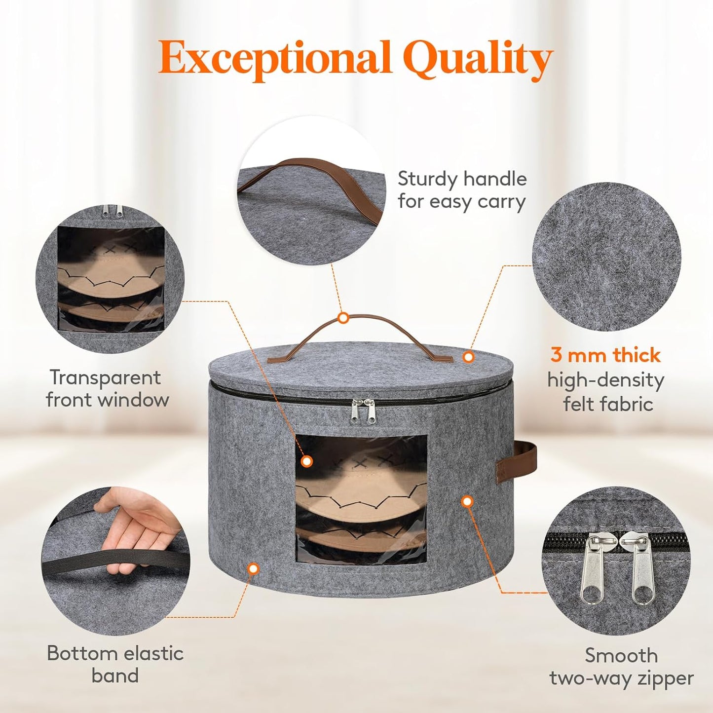 Lifewit Round Cowboy Hat Box for 7 Caps, Large Felt Hat Organizer Bag for Men & Women Storage, Baseball Cap Container with Dustproof Lid for Travel, Foldable 16.5" D x 10.6" H Carrier, Gray