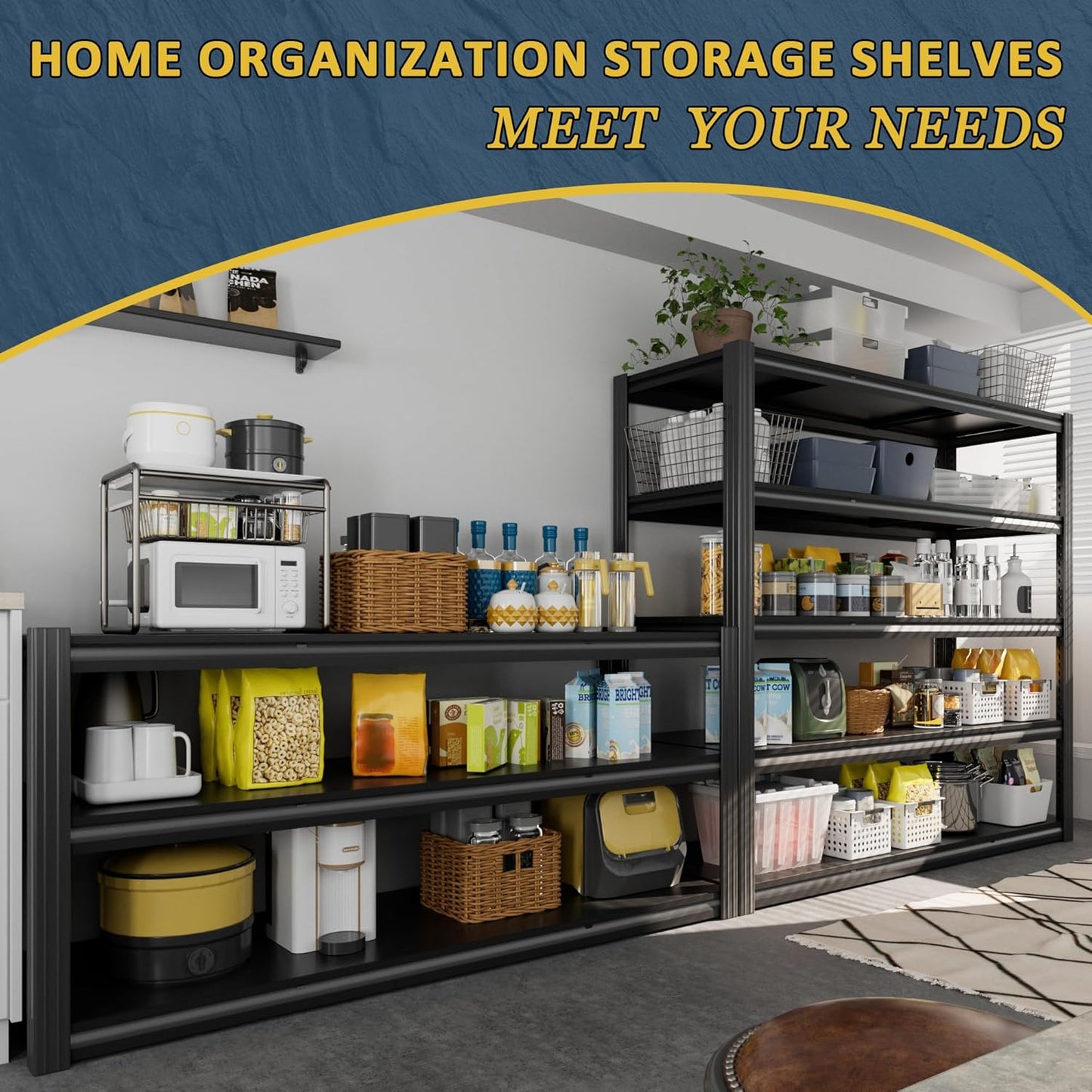 60" W Garage Shelving Heavy Duty,5 Tier Storage Shelves,3030LBS Adjustable Shelf Unit, Metal Garage Shelving for Warehouse Industrial Basement, 72" H × 60" W × 24" D, Black
