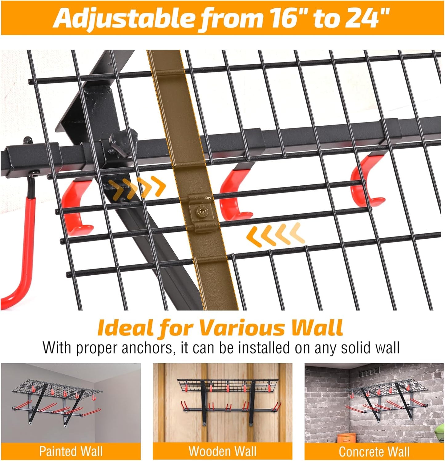 PLKOW Wall-Mounted Ski Rack, Skis Storage Rack for Garage Shed with Top Storage Shelf, Customizable Spacing, Supports Up to 560 lbs, 2-Pack