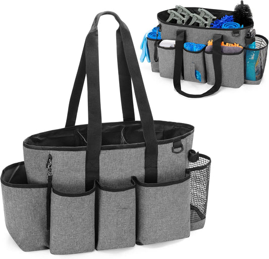 LoDrid Professional Cleaning Tote Caddy for Cleaning Supplies, Cleaning Bag Organizer with Dividers and Handle Strap for Housekeepers Work, Gray, (Bag Only)