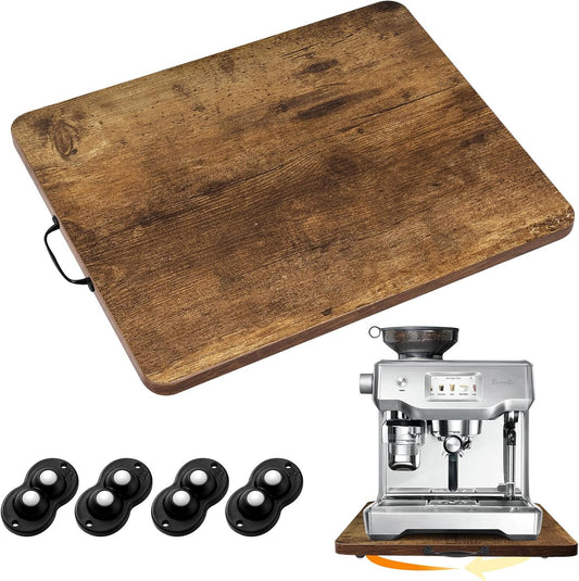 Sliding Tray for Coffee Maker, 360° Rotating Appliance Slider for Kitchen Appliances, Wooden Sliding Tray Suitable for Kitchen Countertops and Kitchen Appliances.(Brown, Large)