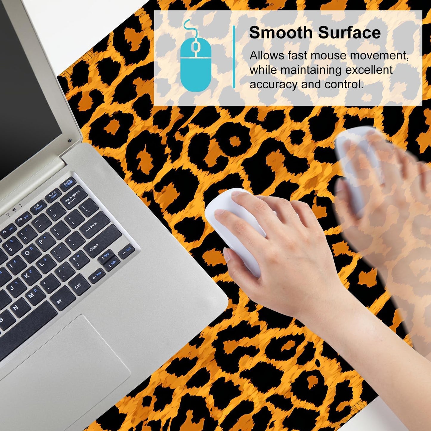 Leopard Print Mouse Pad – Large Extended Desk Mat 35.43 x 15.75 in – Bold Cheetah Animal Pattern, Non-Slip Rubber Base, Waterproof Surface, Fashionable Keyboard & Mouse Pad for Office, Home, or Gaming