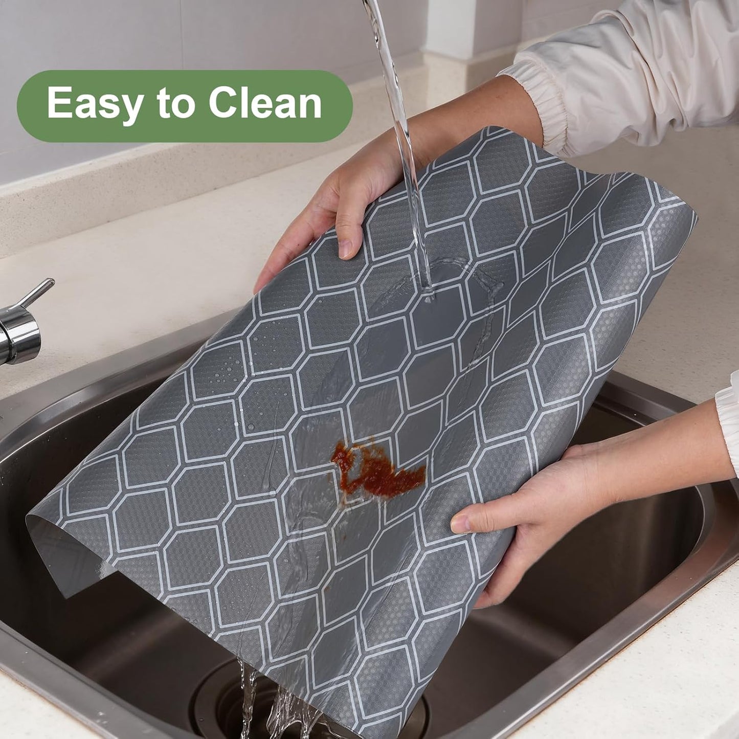 Non-Adhesive Shelf Liner Roll - Waterproof No-Slip Drawer & Cabinet Mat for Kitchen, Refrigerator, Bathroom, Easy to Cut EVA Drawer & Shelf Liners, 12" x 78.7", Grey