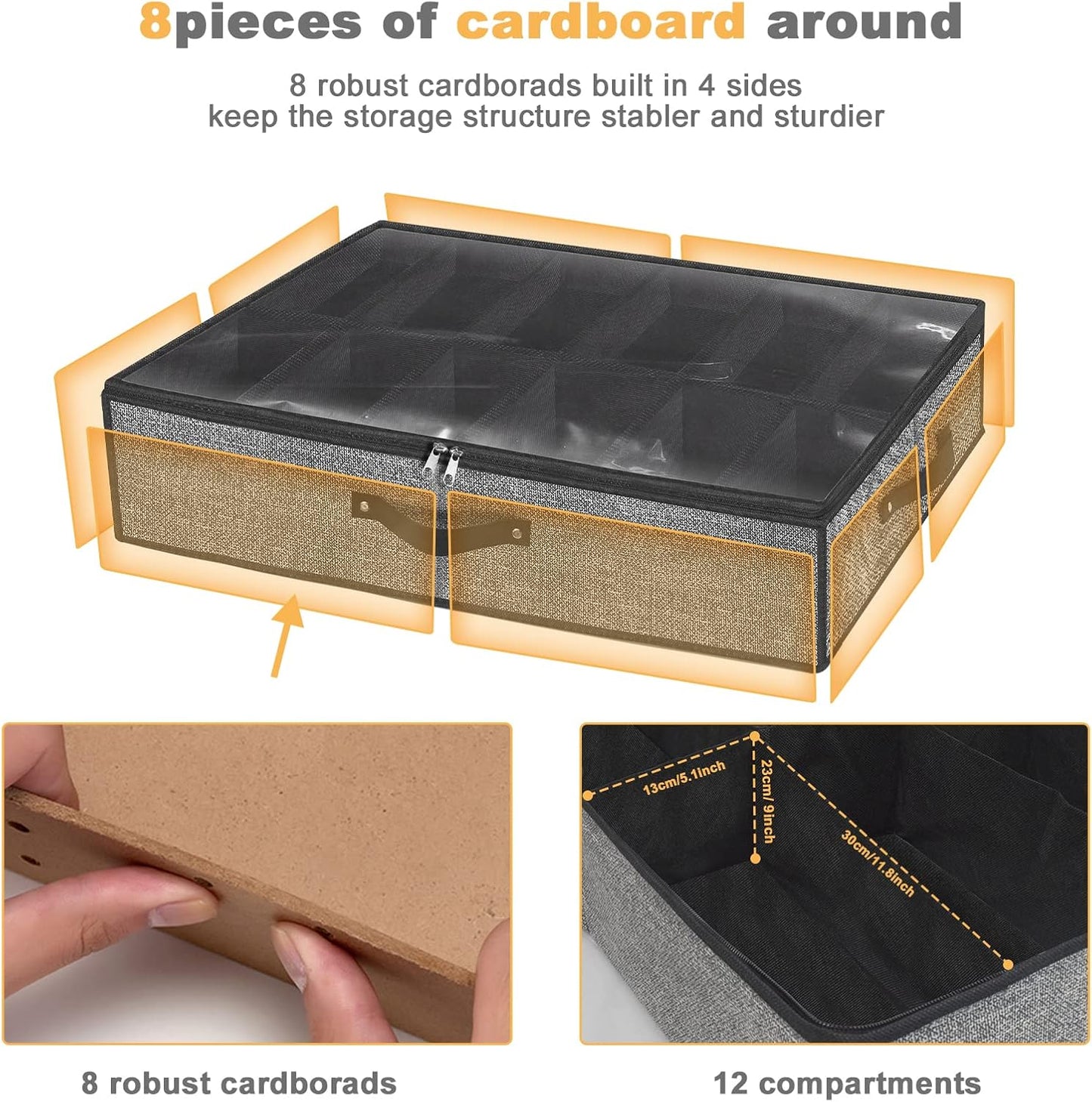 homyfort Under Bed Shoe Storage Organizer Fits 12 Pairs- Underbed Shoe Container Solution Shoes Box Bins with Clear Window for Sneakers,High Heels,Flip Flop(Black)