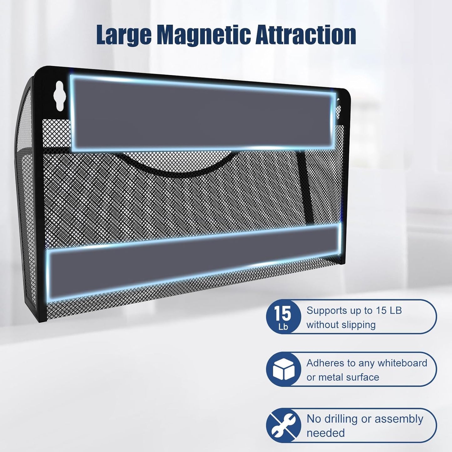 Magnetic File Holder 1 Pockets File Folder Organizer, Office Hanging Magazine Rack for File Cabinets, Magnetic Paper Holder, No Drilling Mail Organizer for Refrigerator, Office