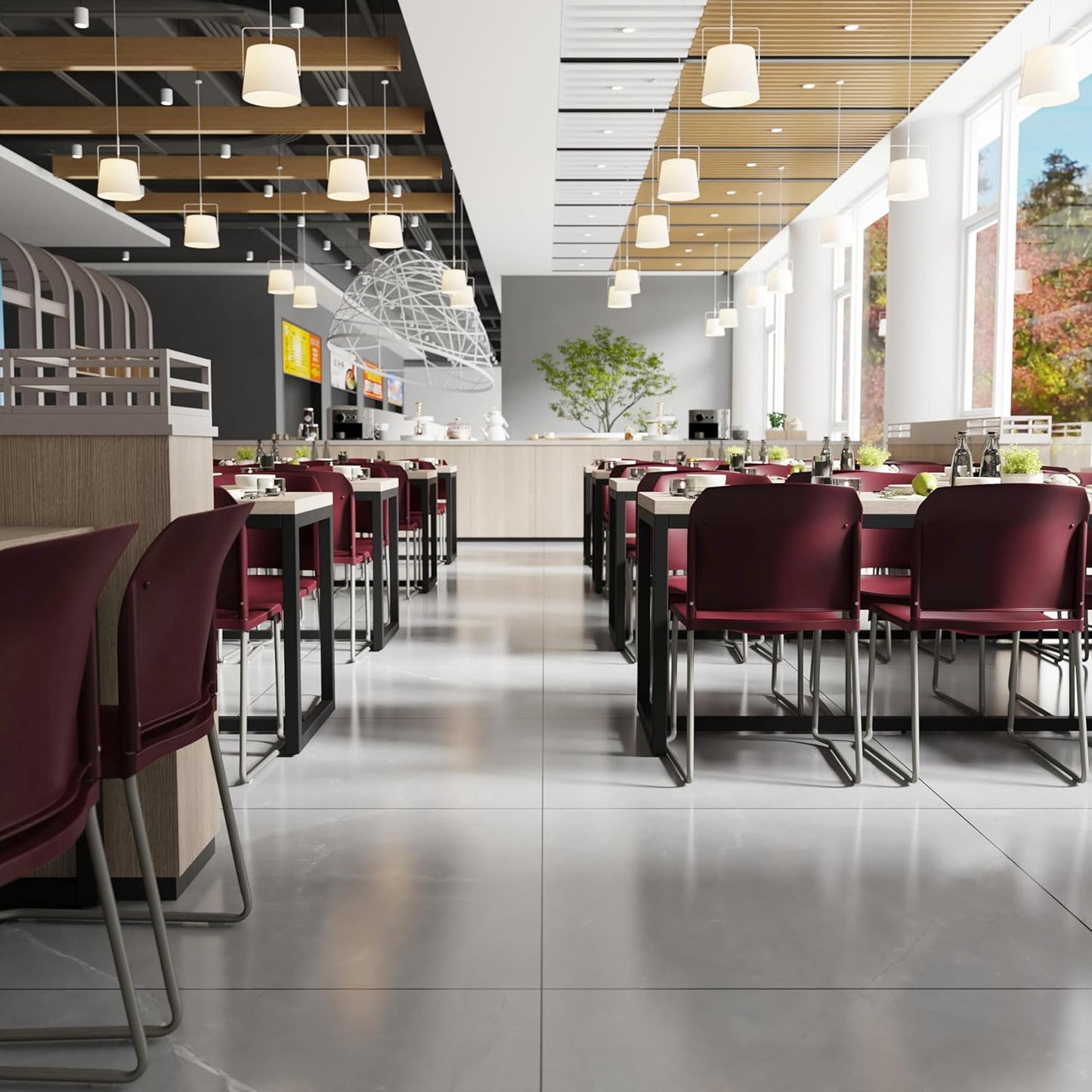 Flash Furniture HERCULES Series 880 lb. Capacity Burgundy Full Back Contoured Stack Chair with Gray Powder Coated Sled Base