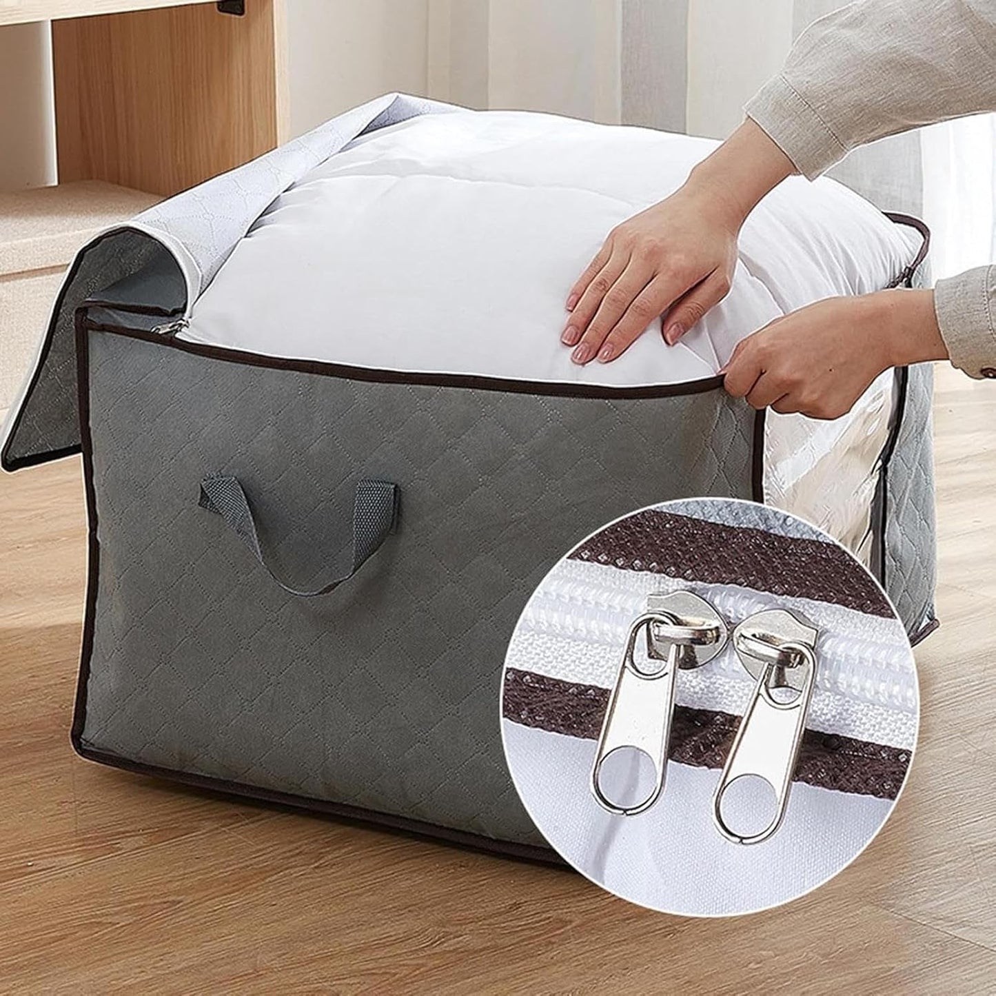 Comforter Storage Bags - Extra Large Clothes Bins, Foldable Organizer with Clear Window, Reinforced Handles, Durable Material | ClosetStorage for Bedding, Blankets, Quilts, Seasonal Garments, Home Ac