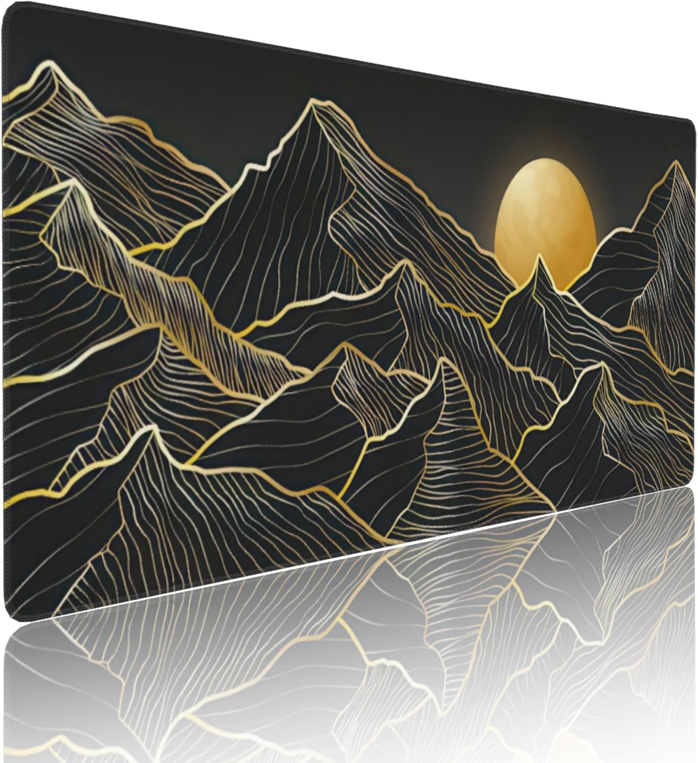 Mountain Line Art Large Mouse Pad, Vintage Aesthetic Gaming Desk Mat, XXL Keyboard Desk Pad Mat for Desktop, 35.4"x15.7" Non-Slip Base Big Mousepad with Stitched Edges