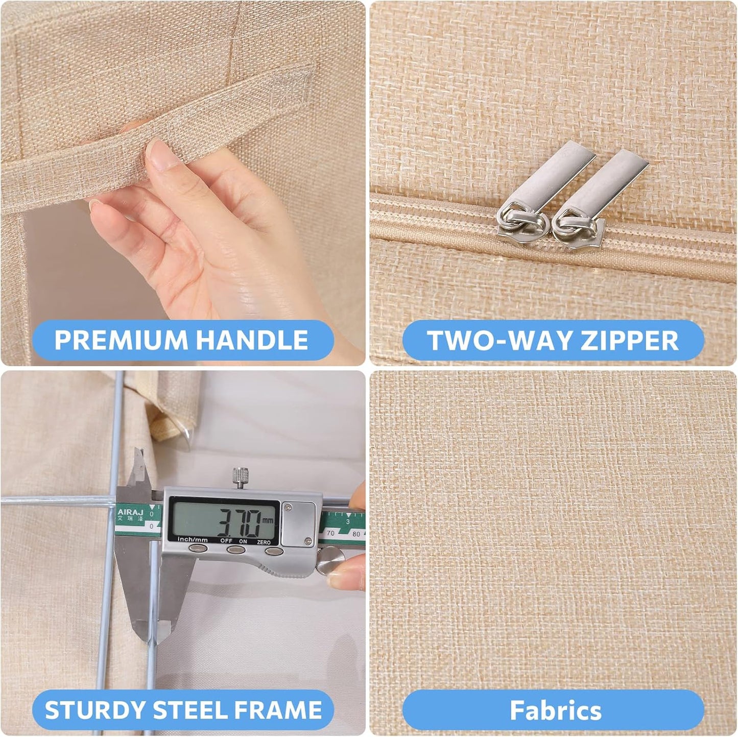 CYhom Extra Large Clothes Storage Bins - Linen Fabric Foldable Stackable Container Organizer Set with Clear Window & Carry Handles & Metal Frame - 2Pack Large Capacity for Bedding, Blankets, Books