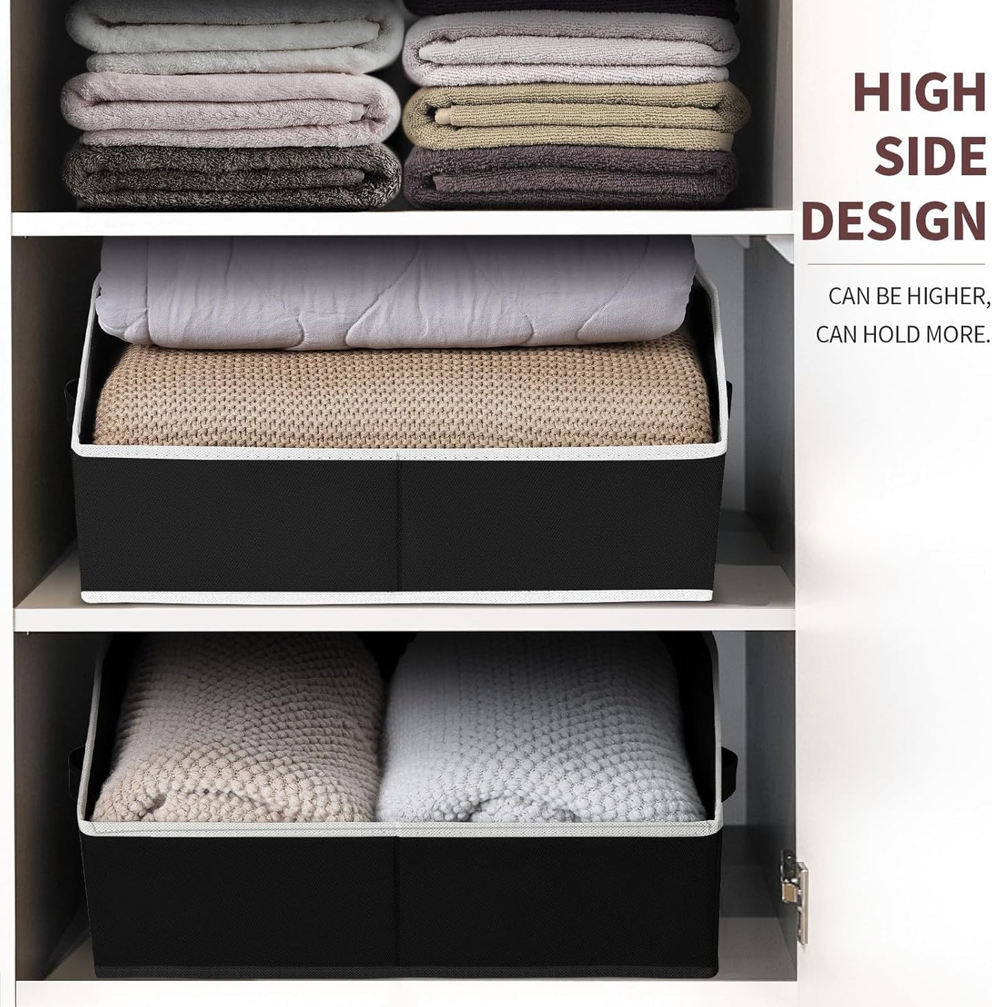 Large Closet Organizers and Storage Bins - 3 Pack Trapezoid Storage Baskets for Shelves, Foldable Fabric Baskets with Handles Ideal for Closet, Basket, Wardrobe and Shelf Storage, Black