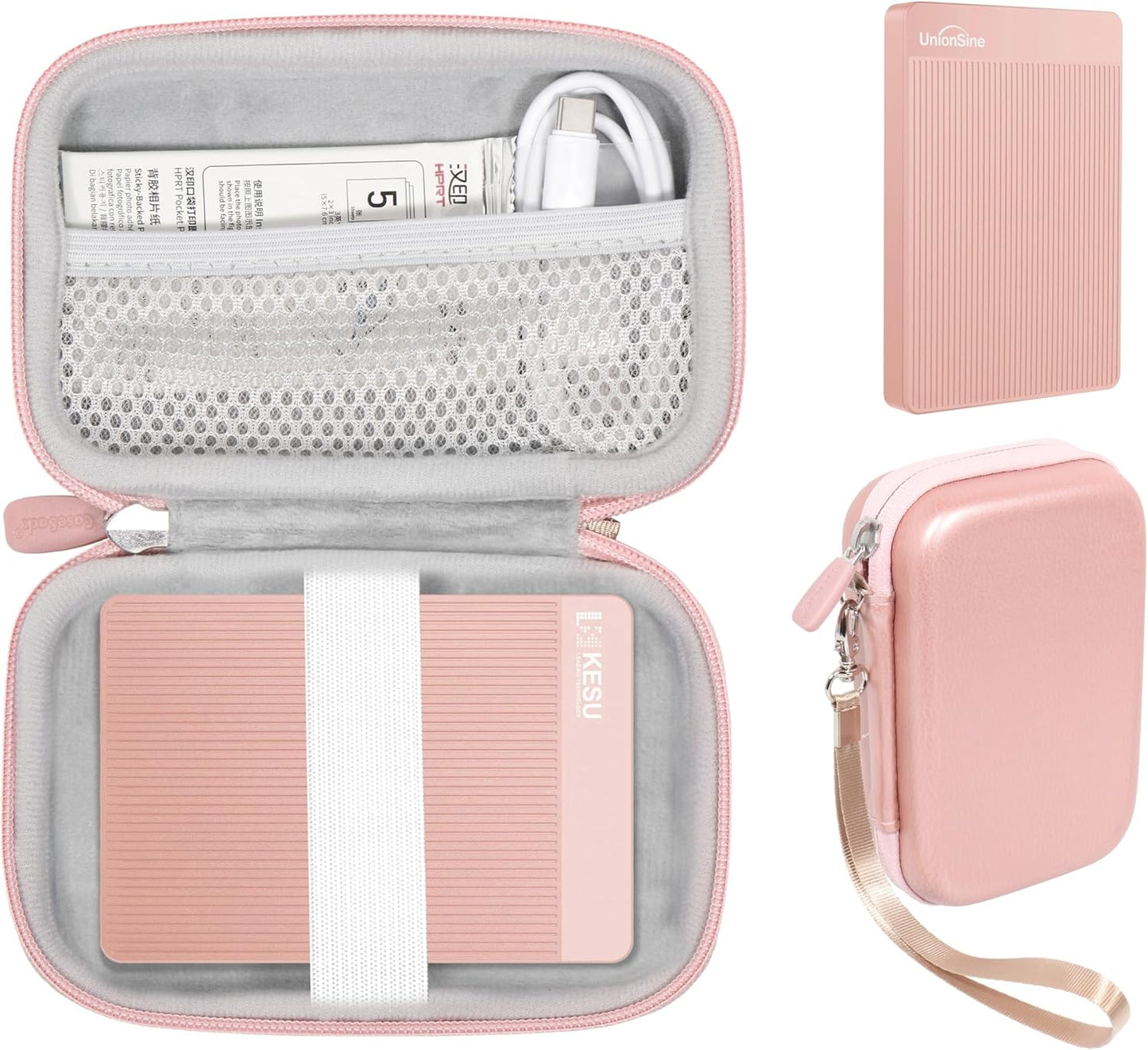 Getgear Portable Case Compatible with UnionSine Ultra Slim Portable External Hard Drive 1TB, 4TB, 750GB and All Others (Pink)