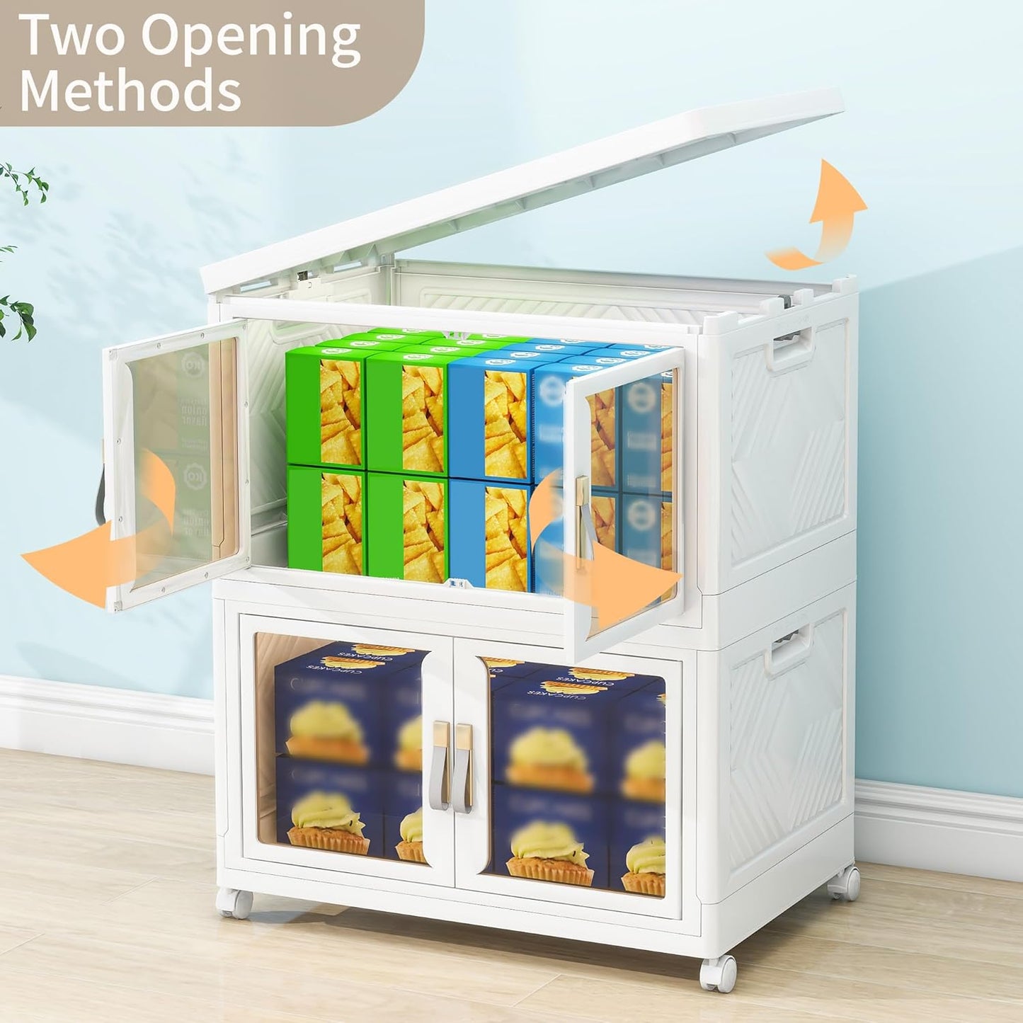 Large Clear Stackable Storage Bins with Lids, Foldable Storage Cabinet for Closet Organizers and Storage, Plastic Storage Box with Wheels 90 QT