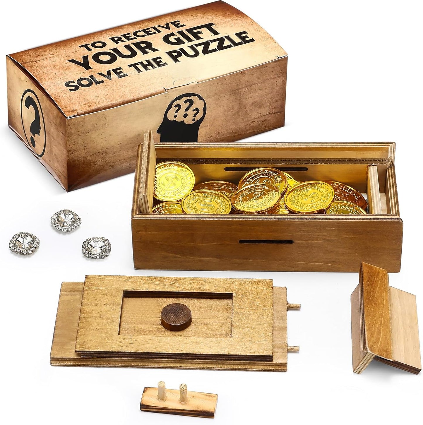 Gejoy Secret Puzzle Box Cash Gift Wooden Puzzle Box for Adults Brain Teaser Wooden with Hidden Compartments for Christmas Cash Gift(Brown,18 x 8 x 4.8 cm,Plywood)