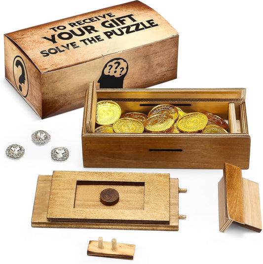 Gejoy Secret Puzzle Box Cash Gift Wooden Puzzle Box for Adults Brain Teaser Wooden with Hidden Compartments for Christmas Cash Gift(Brown,18 x 8 x 4.8 cm,Plywood)