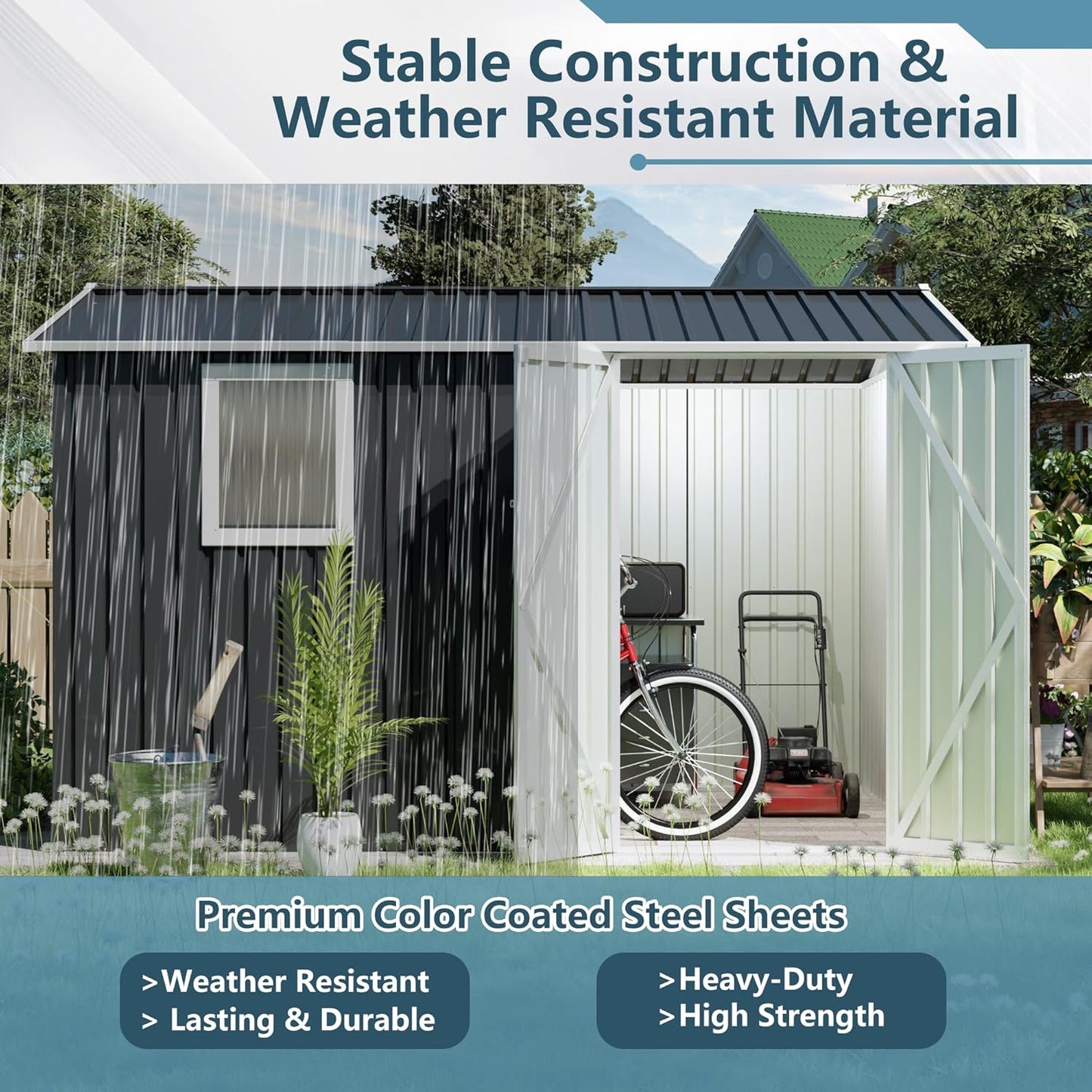 9 * 6 FT Metal Garden Storage Sheds for Patio Backyard Tools House Storage Shed with One Window (9.5 x6.7 FT)