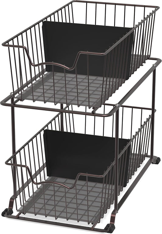 SimpleHouseware 2 Tier Cabinet Wire Basket Drawer Organizer, Brown