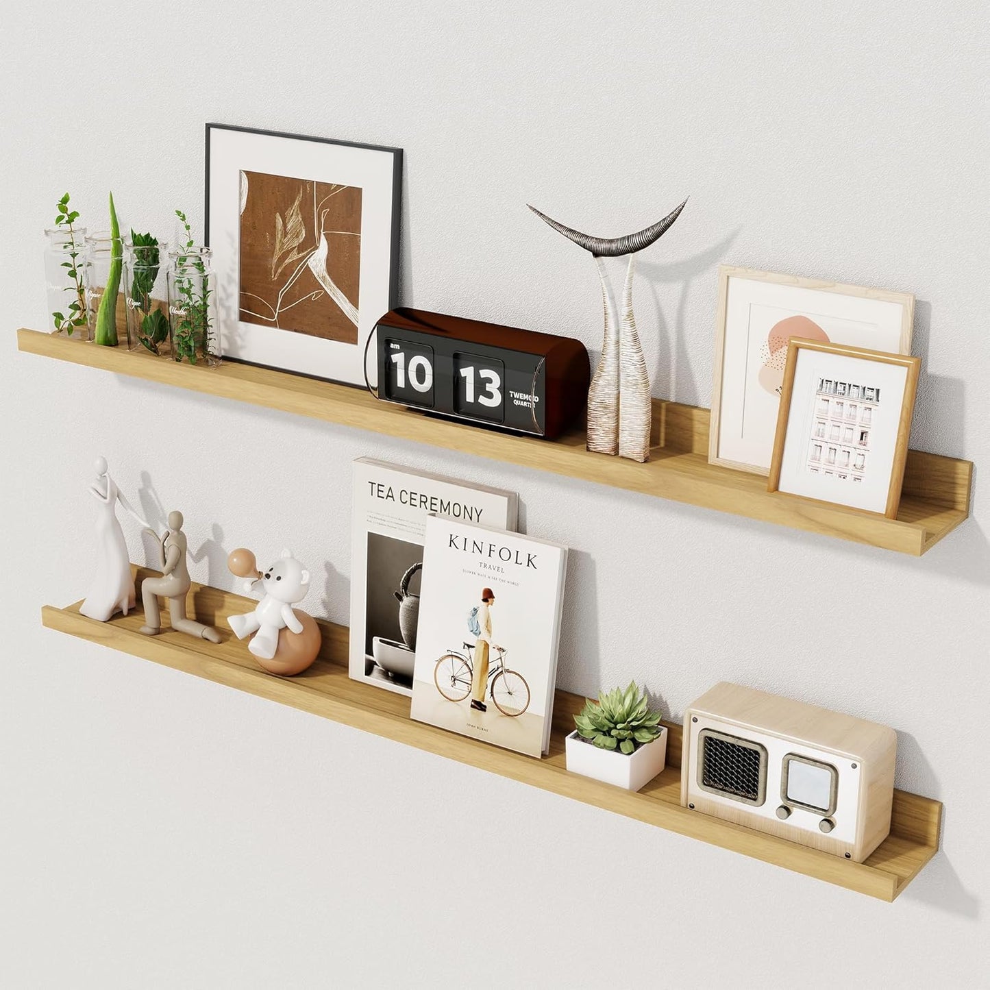 Axeman Oak Floating Shelves - Picture Ledge Shelf Set of 2-36 Inch Floating Shelves with Lip - Oak Picture Shelf for Wall with Ledge - Photo Ledge Shelves for Pictures Nursery Books