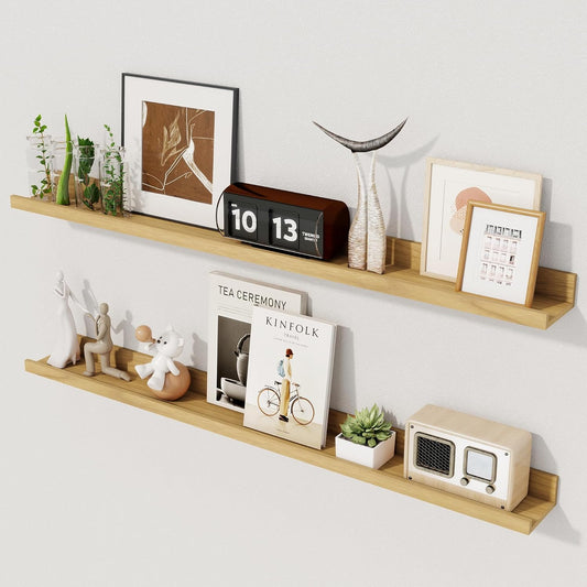 Axeman Oak Floating Shelves - Picture Ledge Shelf Set of 2-36 Inch Floating Shelves with Lip - Oak Picture Shelf for Wall with Ledge - Photo Ledge Shelves for Pictures Nursery Books