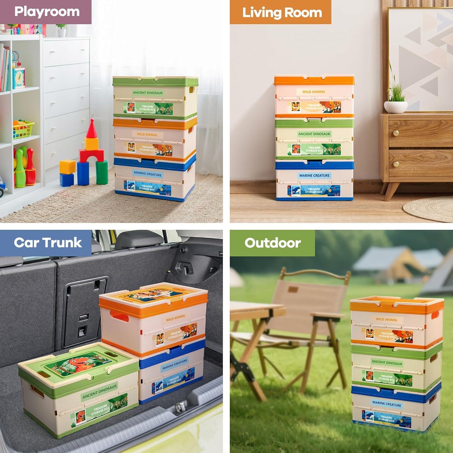 FRUSE 3 Pack Toy Storage Box,Toy Organizers and Storage with Lid, Kids Toy Box with Handle,Stackable Storage Bins for Kids, Boys, Girls, Nursery,Playroom,Bedrooms,Living Rooms, 11.8"x8.3"x18.9"