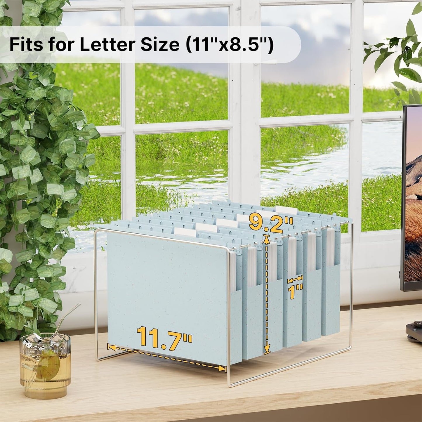 Extra Capacity Hanging File Folder Letter Size,12 Pack Heavy Duty 1 Inch Expansion Filing Cabinet Folders,Wheat Straw Plastic Hang Folder, Reinforced Hanging File Organizer(Morandi Blue)