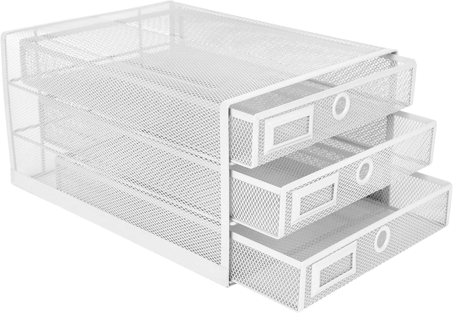 Annova Desk Organizer Wire Mesh 3 Tier Sliding Drawers Paper Sorter/Multifunctional/Premium Solid Construction for Letters, Documents, Mail, Files, Paper, Kids' Art Supplies (White)