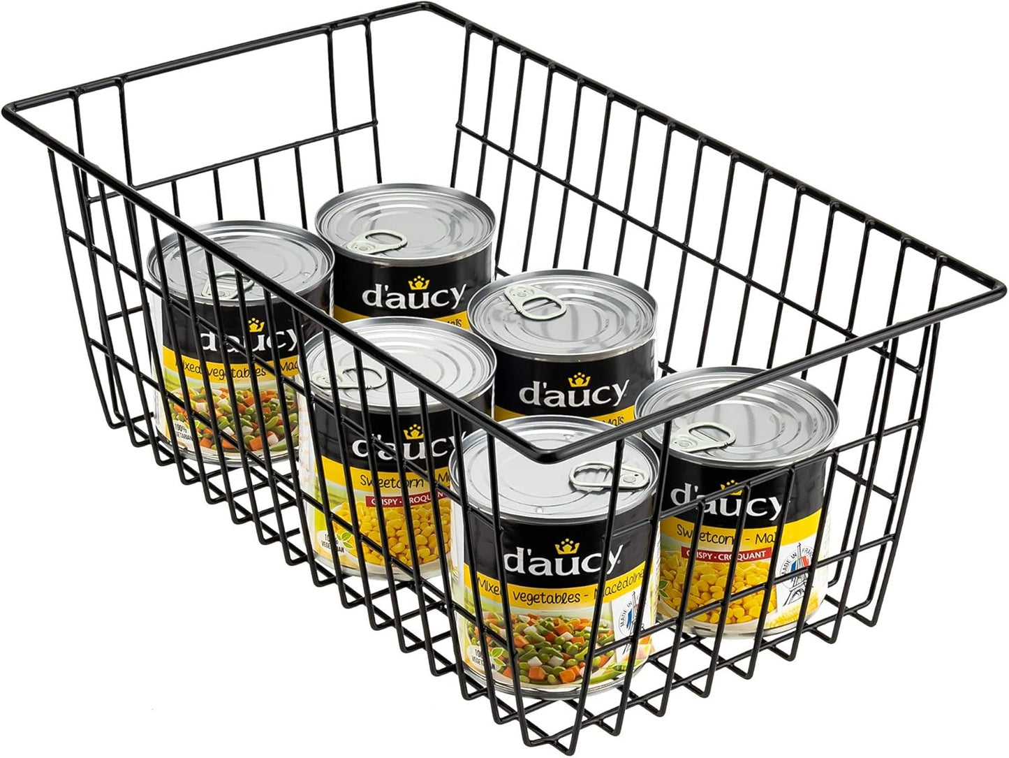 Wire Storage Basket Organizer Bins Farmhouse Metal Basket Pantry Large Organizing Storage Bin Baskets for Kitchen Cabinets, Pantry, Freezer, Bathroom,Closets-Set of 3-Black