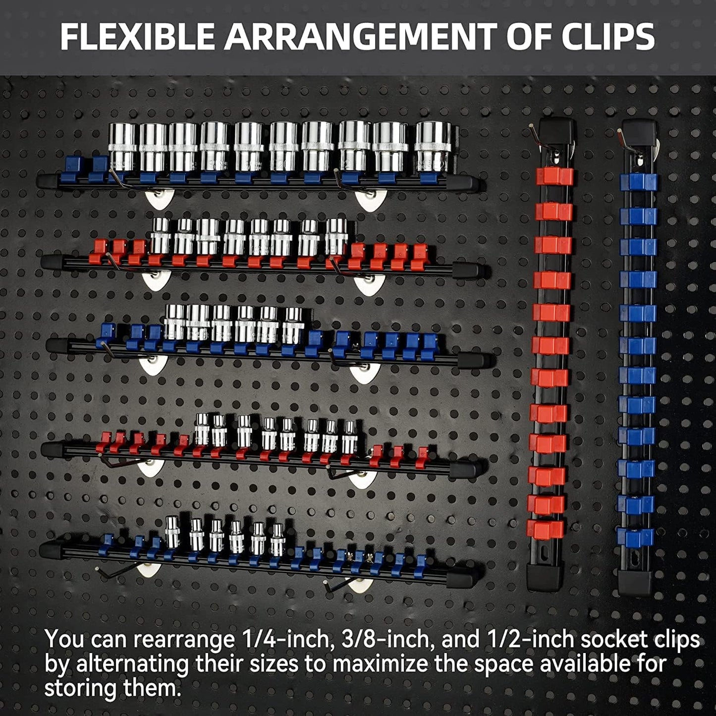 Socket Organizer Drive ABS Tools - Socket Holder, Premium Quality 30 Pieces Socket Holders Kit 1/4-Inch x 160 Clips, 3/8-Inch x 150 Clips, 1/2-Inch x 120 Clips（30PC,Mix-color)