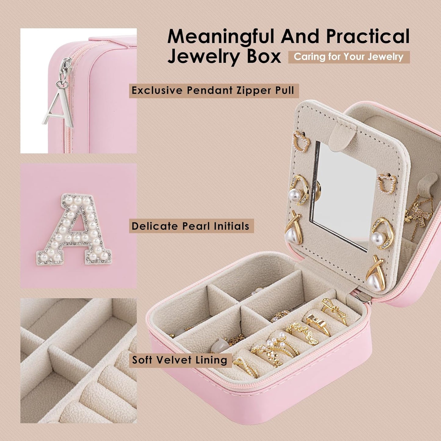 Birthday Gifts For Women - Initial Jewelry Box, Travel Jewelry Case, Small Travel Organizer, Graduation & Bridesmaid Gifts