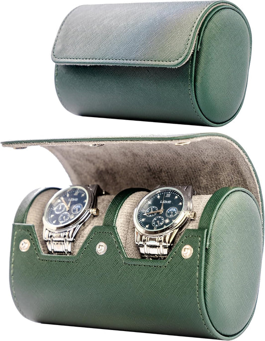 MR.OKAY 2 Watch Travel Case -Premium Leather With Perfect Texture.(Watch Carrying Or Organizer For Storage And Display). Mens for Handcrafted by Craftsmen.