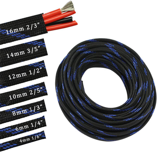 30ft PET Expandable Sleeving Wire Cable Sleeve (2/5" Steel Blue&Black 30ft)