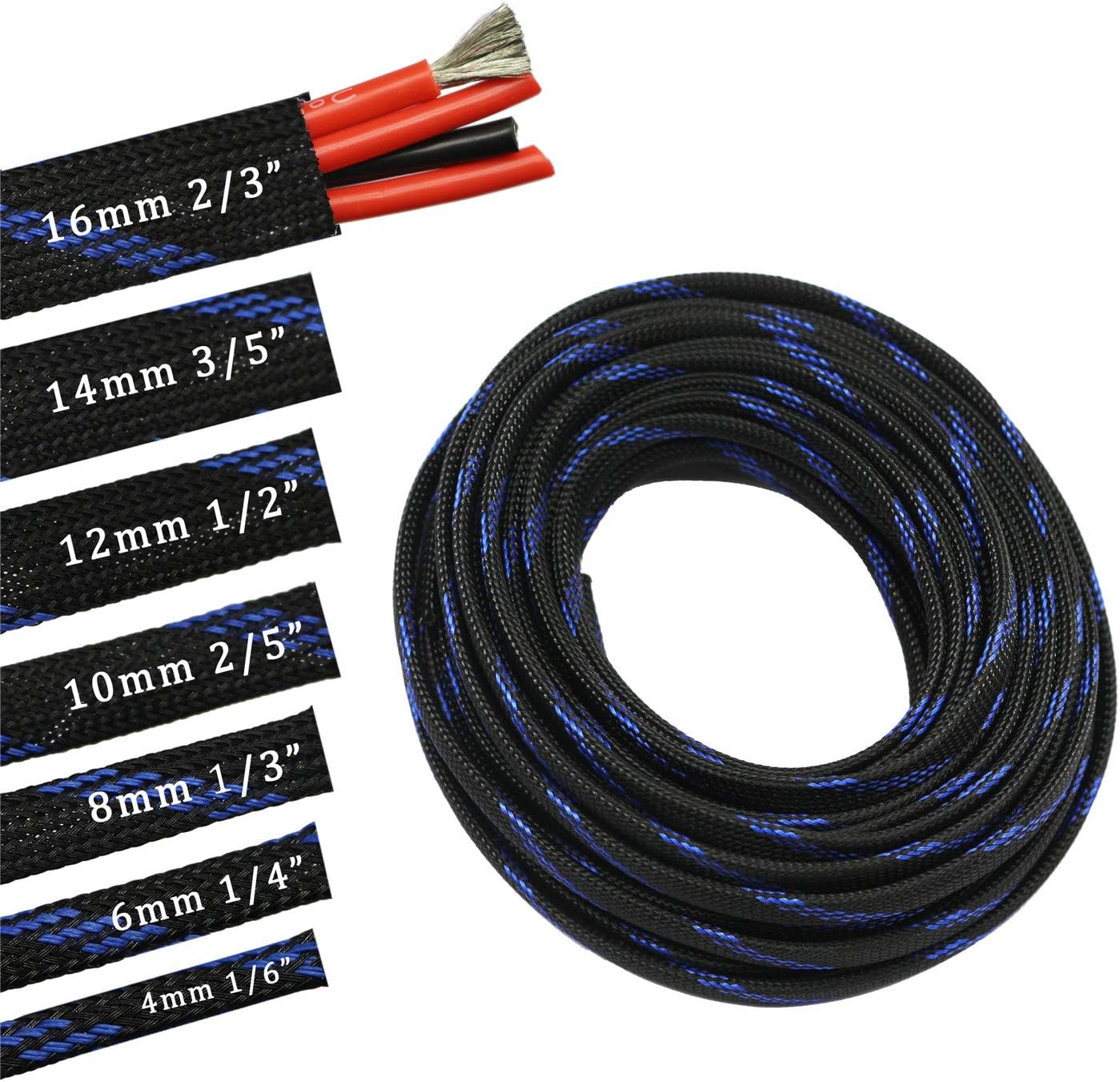 30ft PET Expandable Sleeving Wire Cable Sleeve (2/3", Steel Blue&Black)