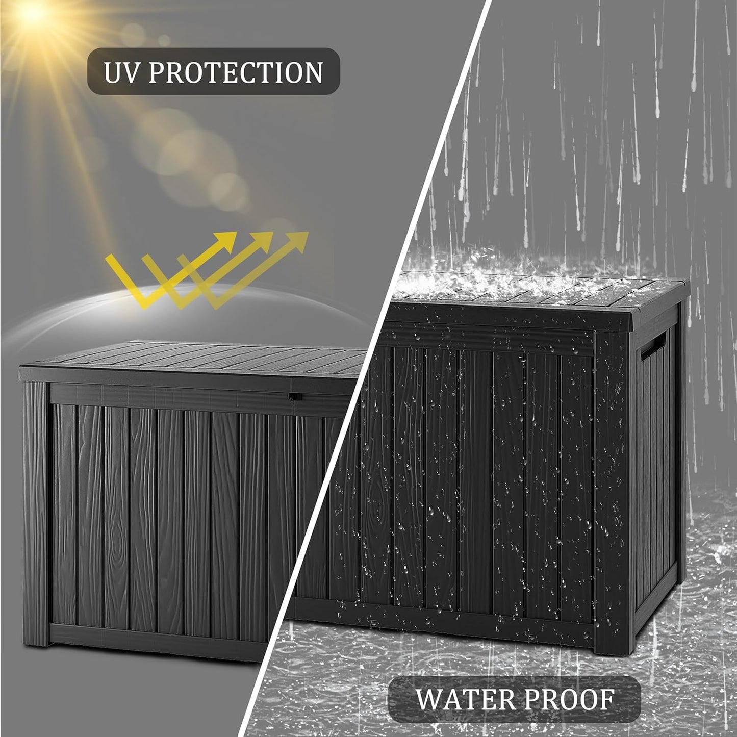 TARKARI 150 Gallon Lockable Resin Deck Box, Waterproof & UV-Resistant Outdoor Storage Box for Outdoor Cushion Storage, Garden Tools & Pool Accessories Storage, Black
