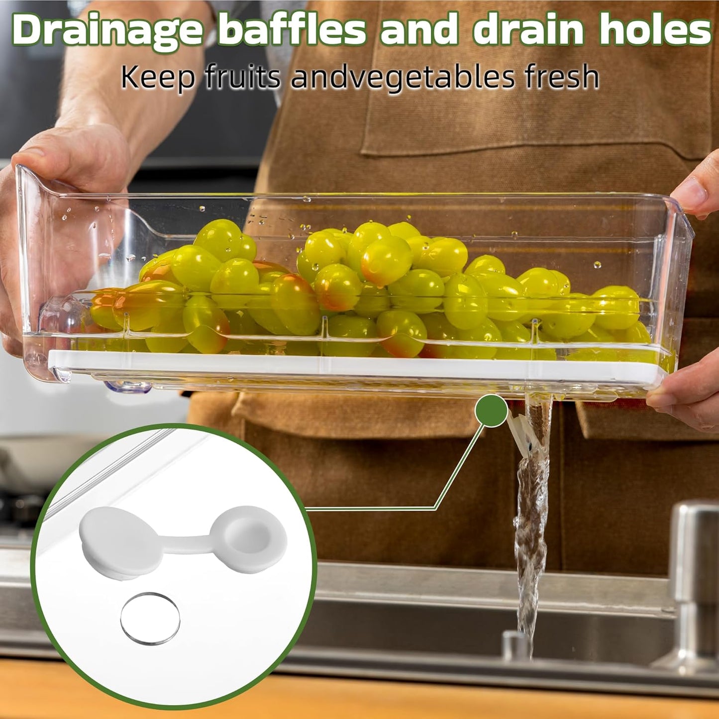 Large Fridge Organizer Drawers, 4 Pack Stackable Fruit and Vegetable Storage Containers, Clear Pull-Out Refrigerator Organizer Bins for Kitchen, Refrigerator, Pantry, Cabinet, Freezer
