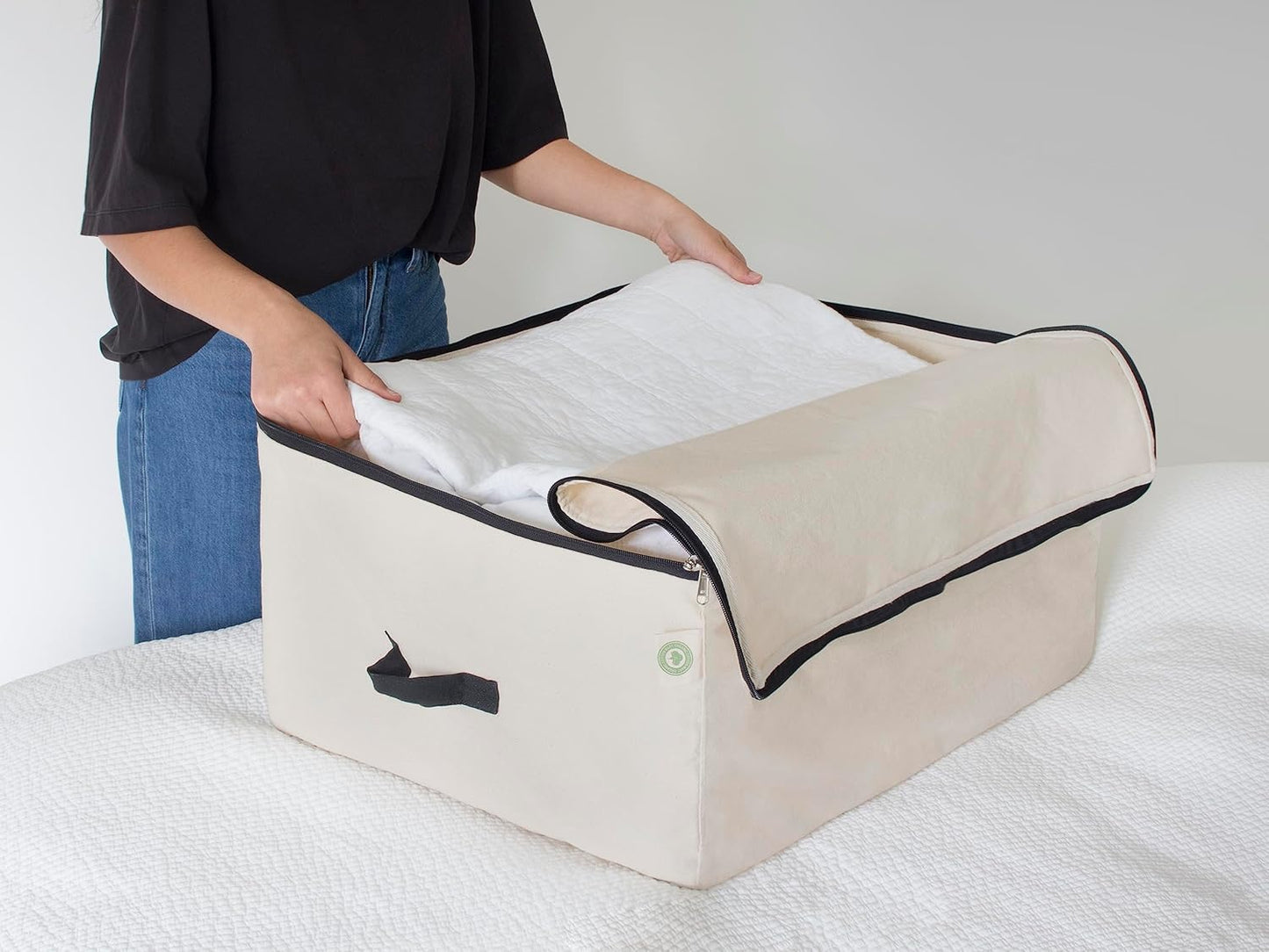 Comforter Storage Bags with Zipper - Sturdy 100% Cotton Canvas Quilt Storage Bags with Zipper - Extra Large with Handles to Conveniently Store Pillows, Blankets, Sheets, and Bedding (3 Bags)