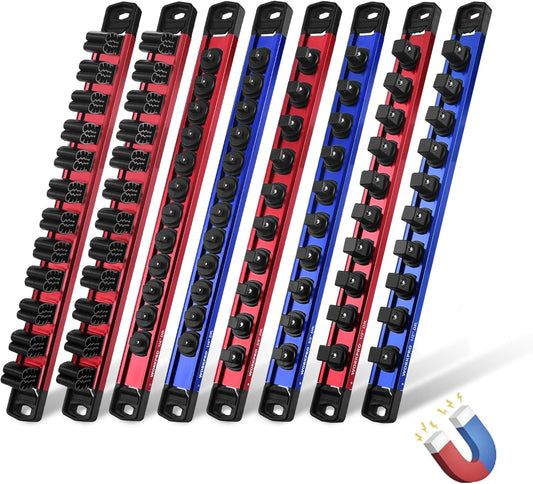 WORKPRO 8-Piece Magnetic Socket Organizer and Magnetic Screwdriver Organizer Set, 6-Piece 1/4", 3/8" & 1/2" Drive Metric & SAE Socket Rail, 2-Piece Screwdriver and Wrench Holder(Sockets not Included)