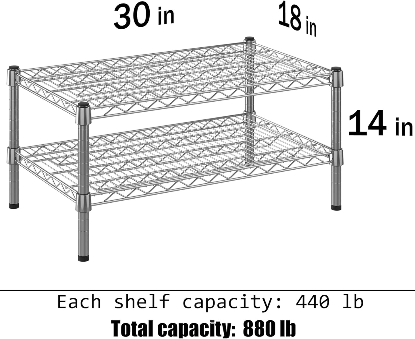 18" Deep x 30" Wide x 14" Height Wire Shelving Kit | 2-Tier | NSF Commercial Storage Rack Unit