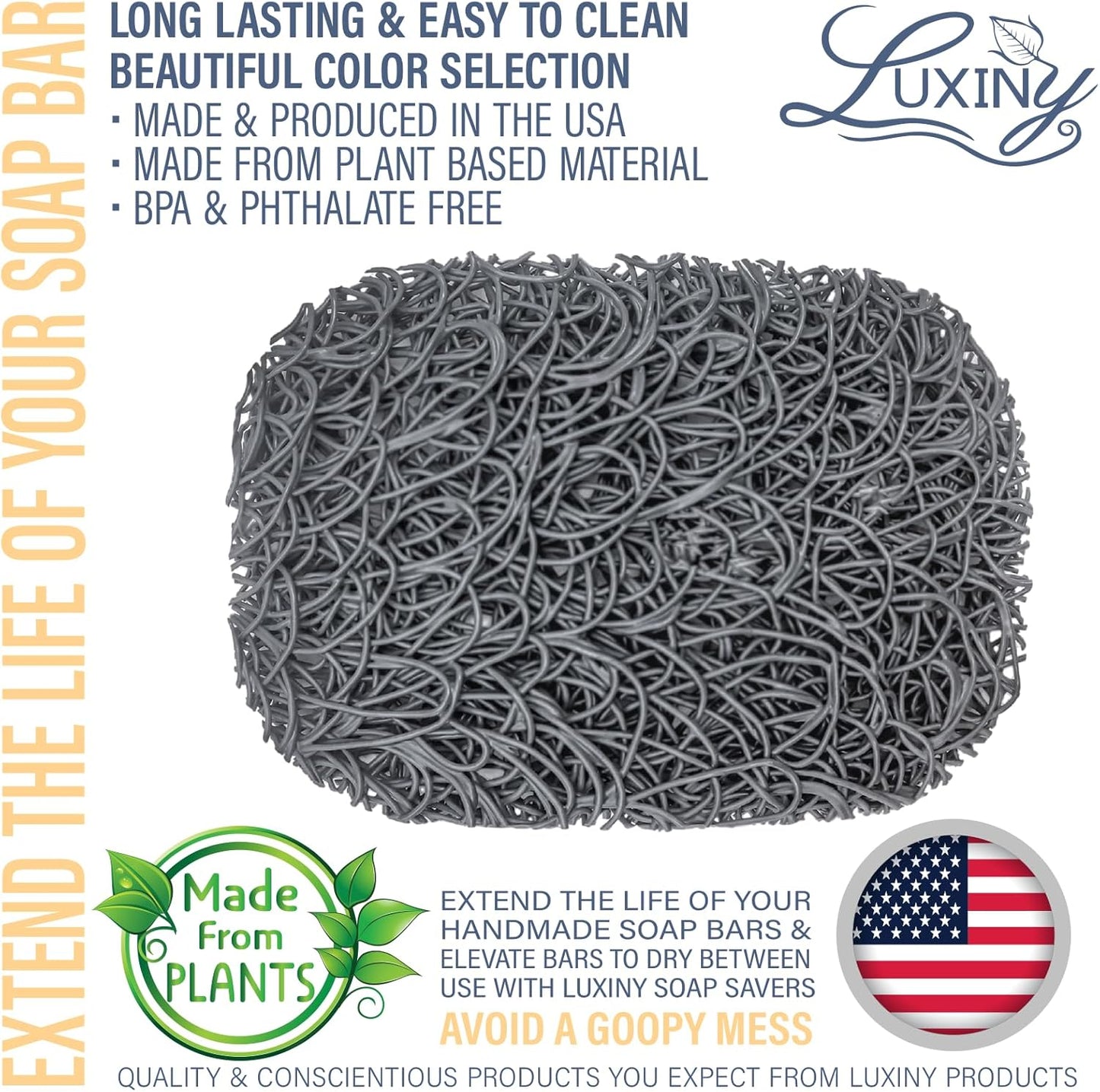 Soap Savers for Bar Soap, American Made by Luxiny, Lifts Soap in Soap Dishes & Shower Soap Holders - Handmade Soap Lasts Longer - Made from Plant Materials (Slate Gray - 2 Pack)