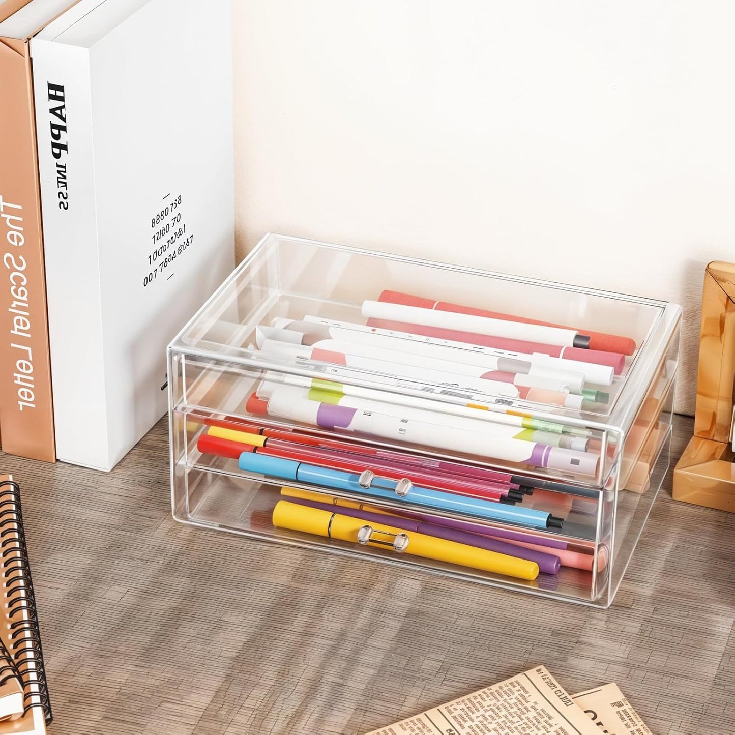 Acrylic Drawers Stackable, 9.3 X 5.3 X 4 Inch Stackable Makeup Organizer Acrylic 3 Drawer Storage Organizers Clear Stationery Organizer for Dresser, Bathroom, Vanity, Countertop